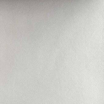 Rugiano indoor leather swatch, light gray, finely textured surface with matte finish and consistent grain, neutral gray background.